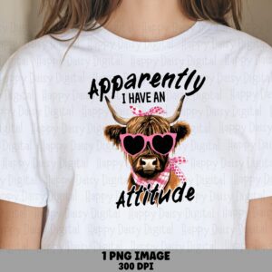 Highland Cow, Funny Attitude PNG | Sublimation Clipart | Commercial Use, 300 DPI, Transparent Background