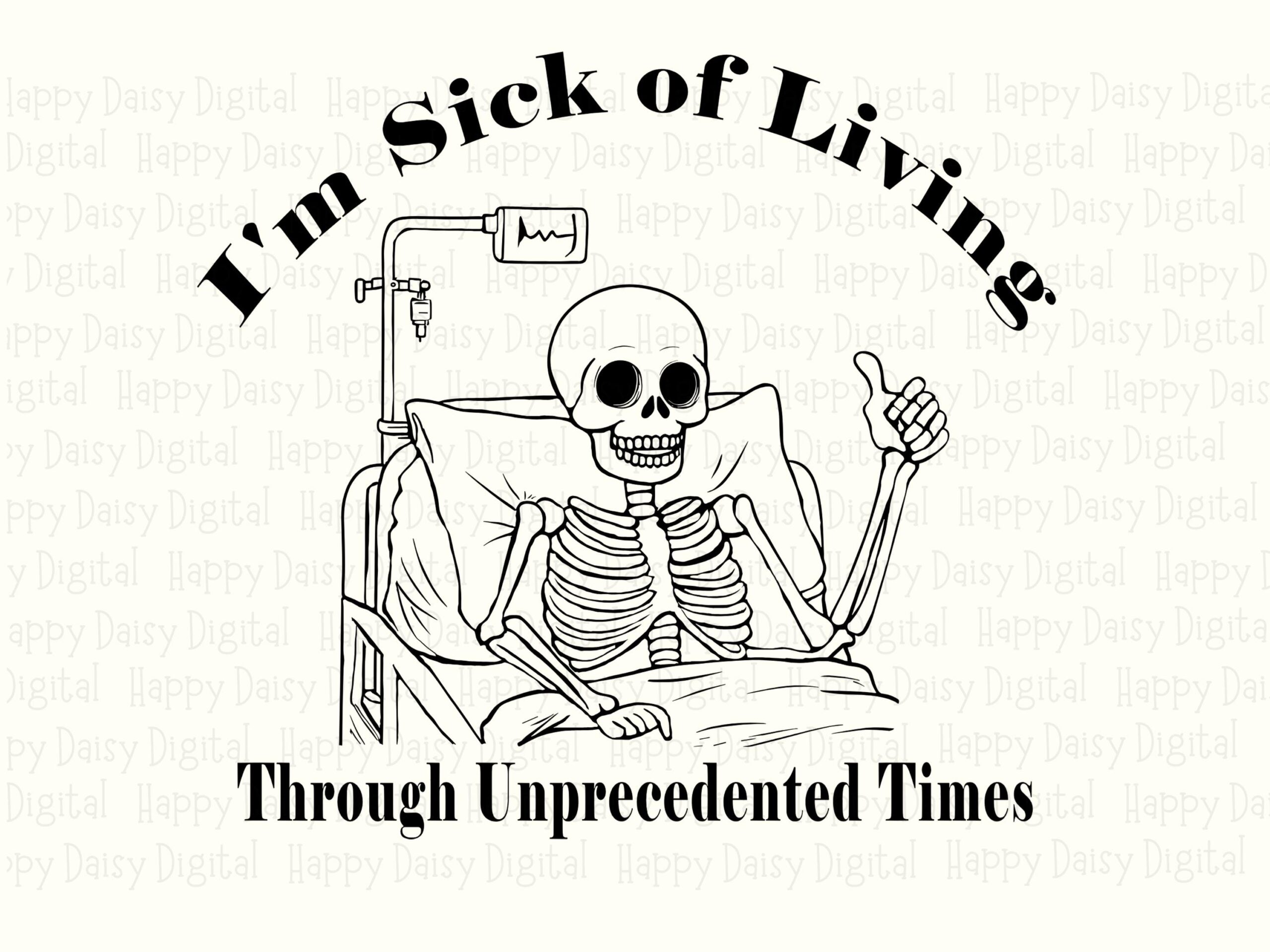 Sick Of Living Dark Comedy Skeleton Clipart, Thumbs Up Hospital Bed, PNG SVG | Sublimation, 300 DPI, Transparent - Image 2