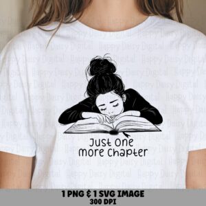 One More Chapter, Hand-Drawn Sleepy Reader Illustration PNG SVG | 300 dpi, Transparent | Sublimation, POD