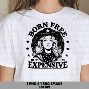 Born Free, Retro Cowgirl Design PNG SVG Files, Vintage Portrait Graphic | Printable 300 DPI, Commercial License