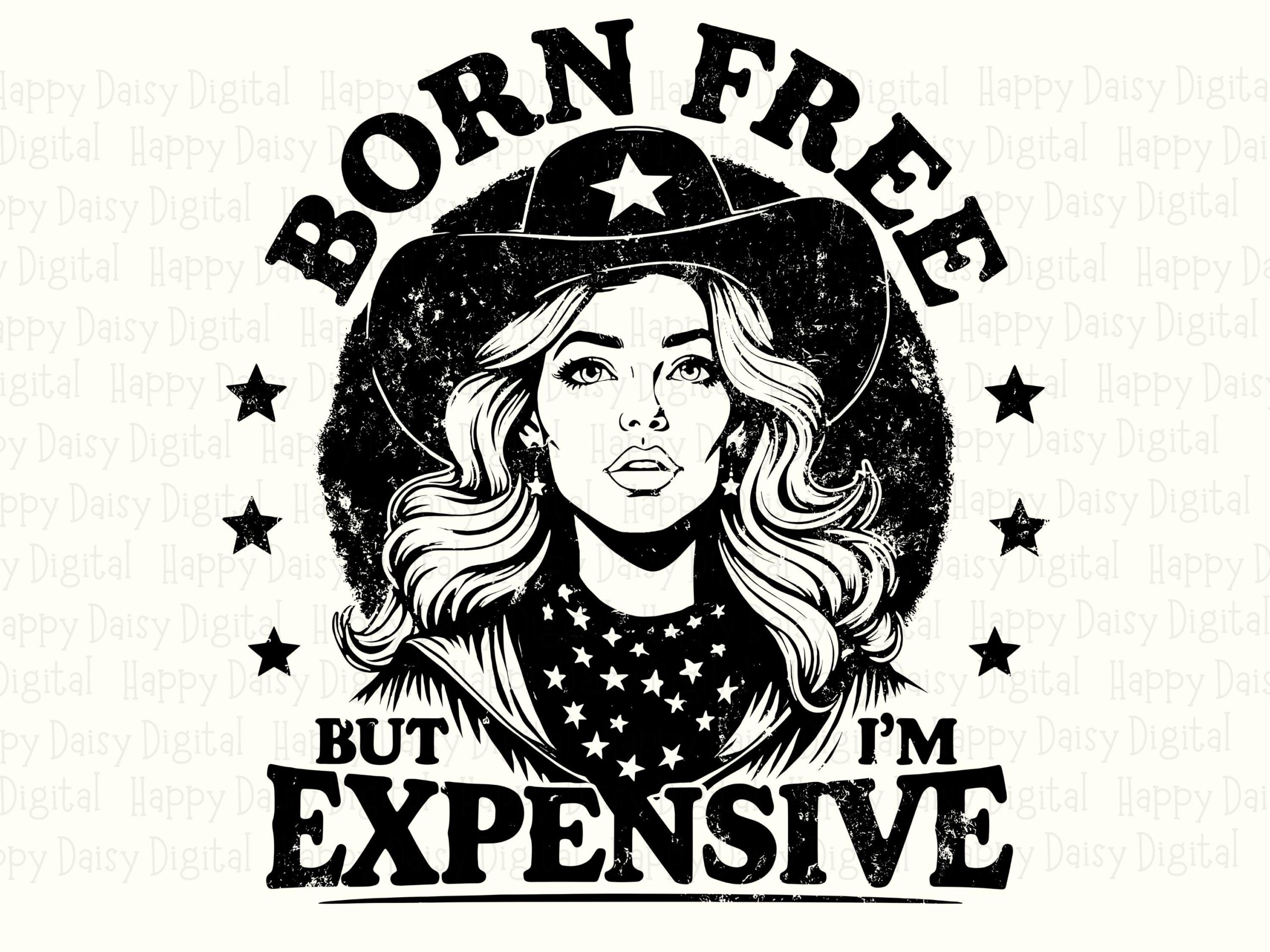 Born Free, Retro Cowgirl Design PNG SVG Files, Vintage Portrait Graphic | Printable 300 DPI, Commercial License - Image 2
