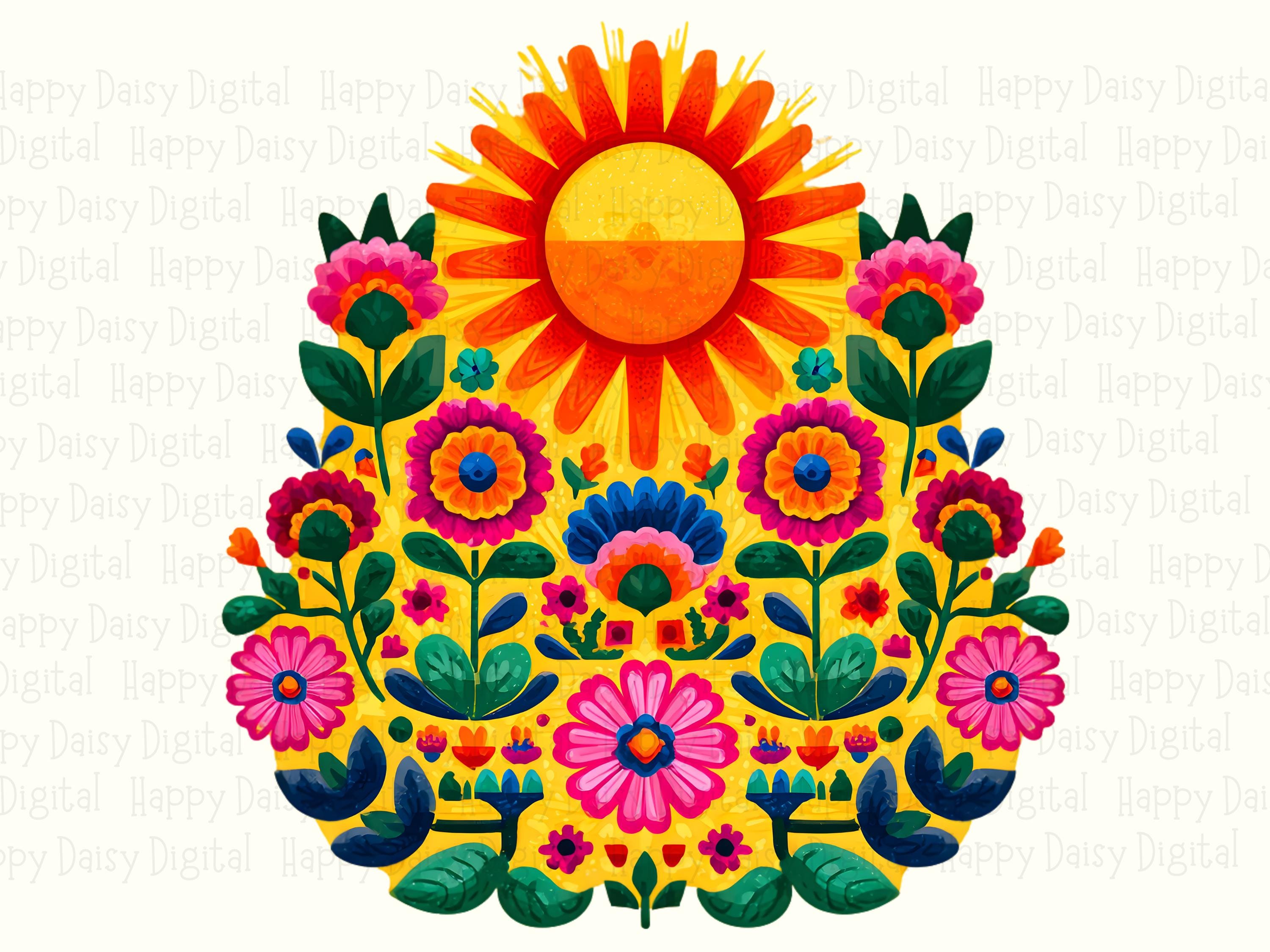 Folk Sun Bouquet PNG | Sublimation Commercial Use POD - Image 2