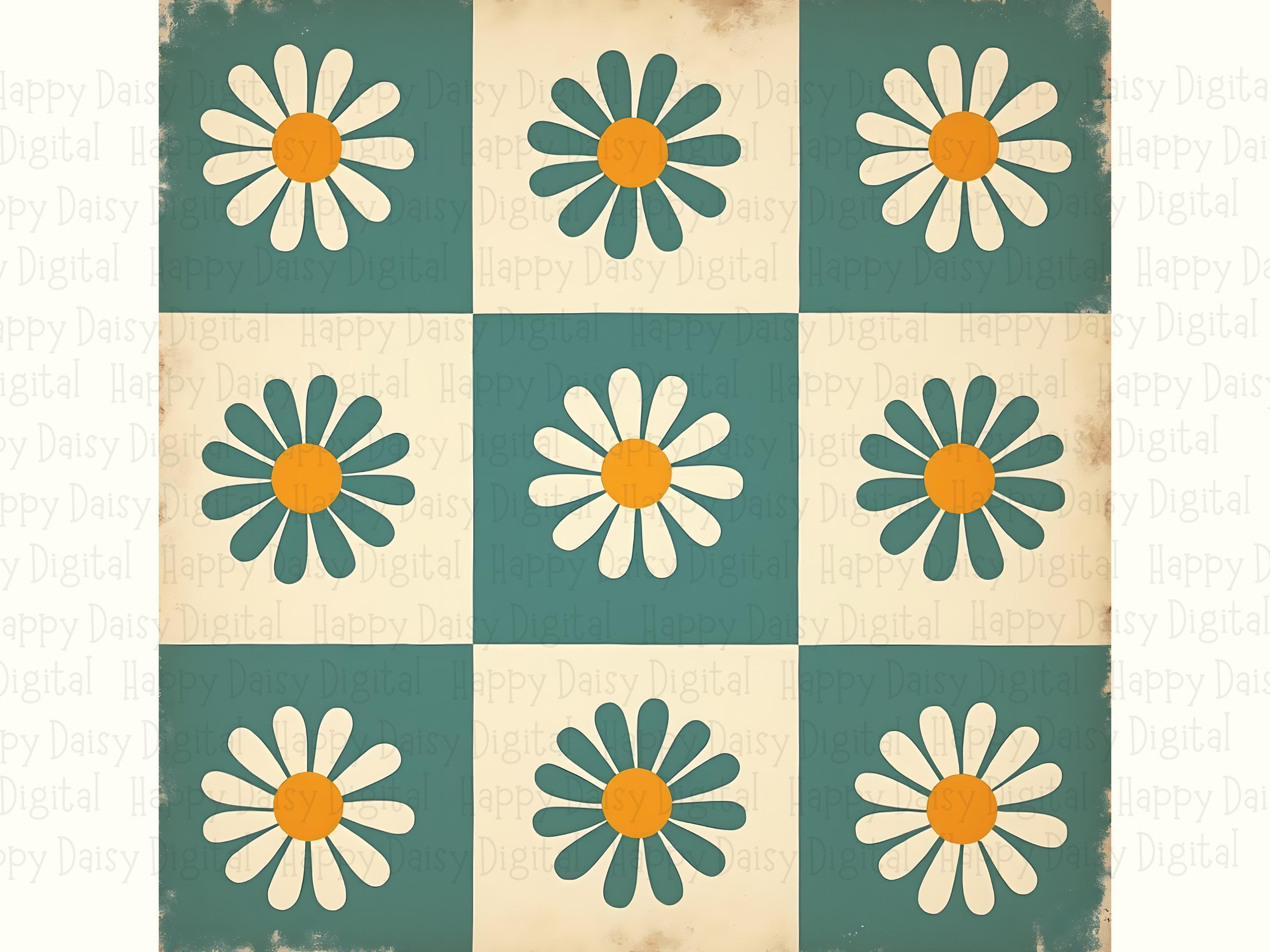 Checkerboard Daisy Grid PNG | Sublimation Commercial Use POD - Image 2