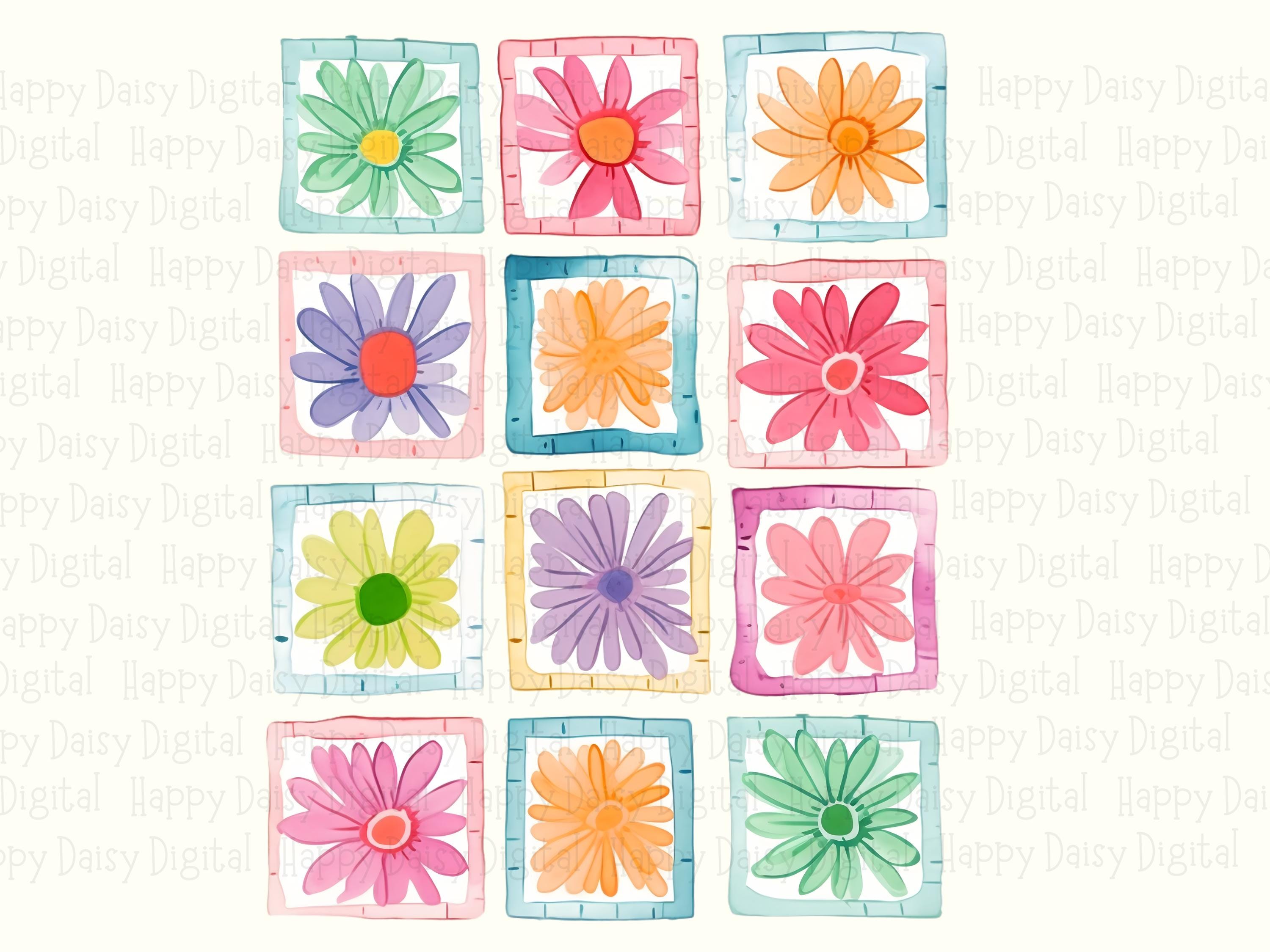 Patchwork Daisy Grid PNG | Sublimation Commercial Use POD - Image 2