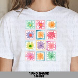 Patchwork Daisy Grid PNG | Sublimation Commercial Use POD