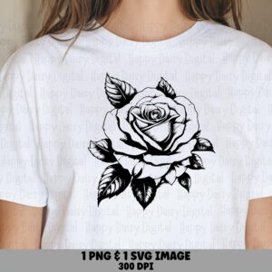 Inked Rose Sketch PNG SVG | Sublimation Commercial Use POD