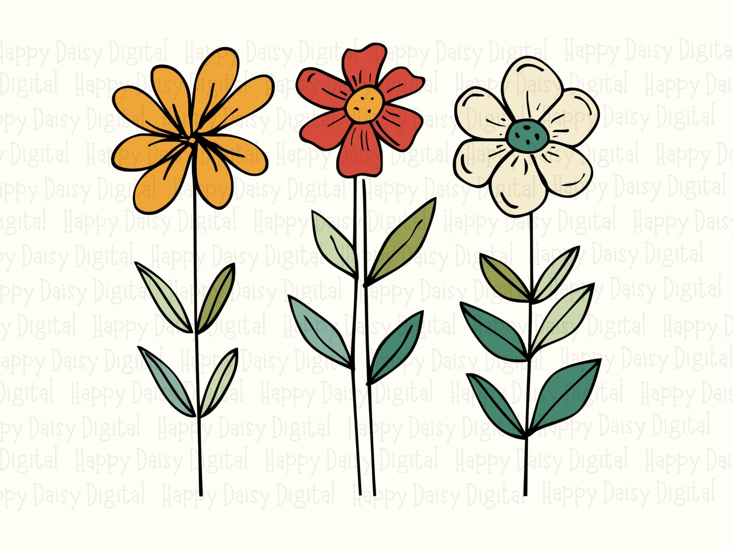 Wildflower Trio Sketch PNG SVG | Sublimation Commercial Use POD - Image 2