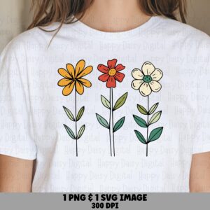 Wildflower Trio Sketch PNG SVG | Sublimation Commercial Use POD