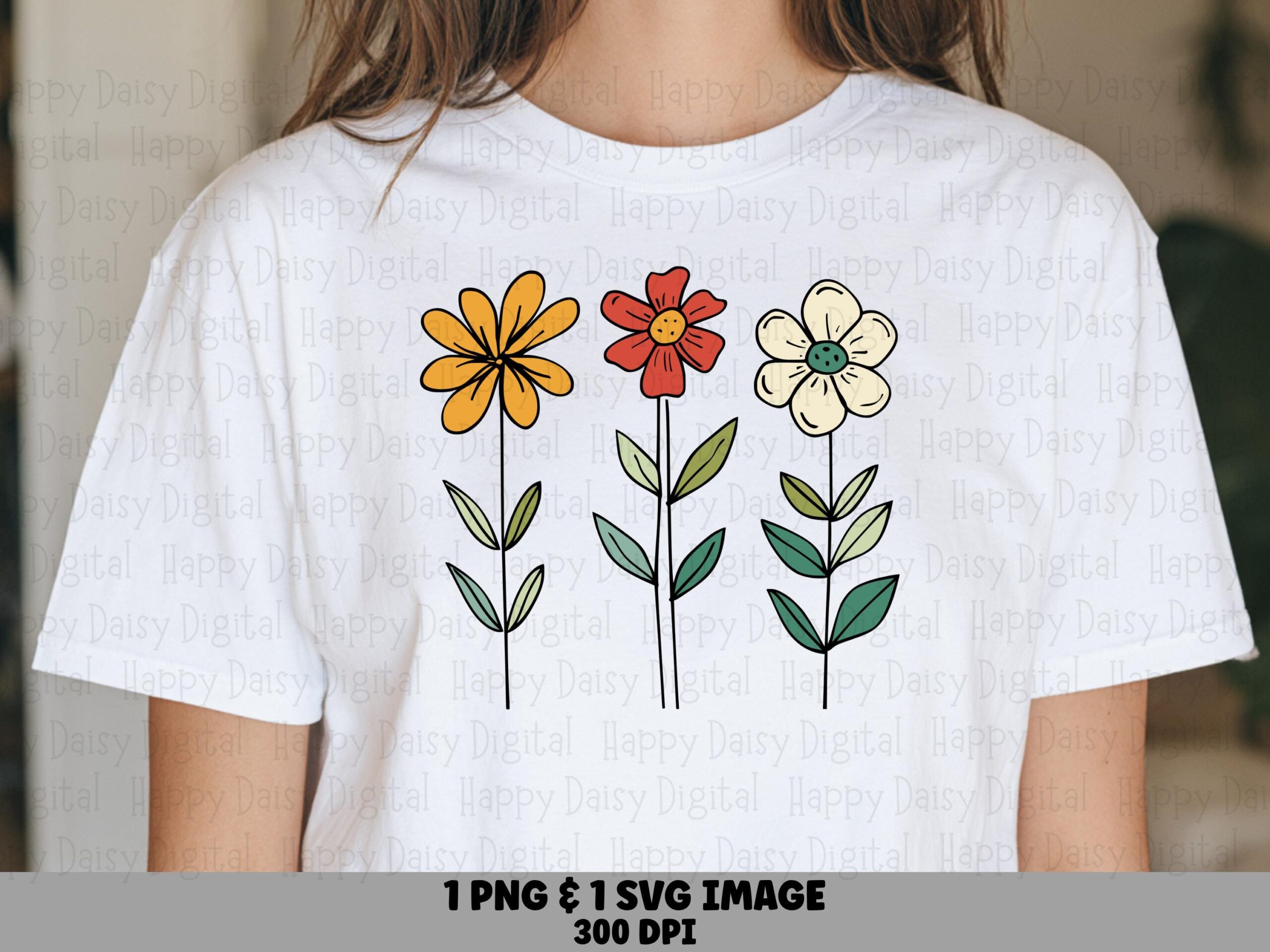 Wildflower Trio Sketch PNG SVG | Sublimation Commercial Use POD