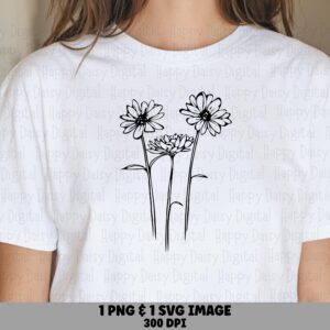 Sketched Flower Trio PNG SVG | Sublimation Commercial Use POD