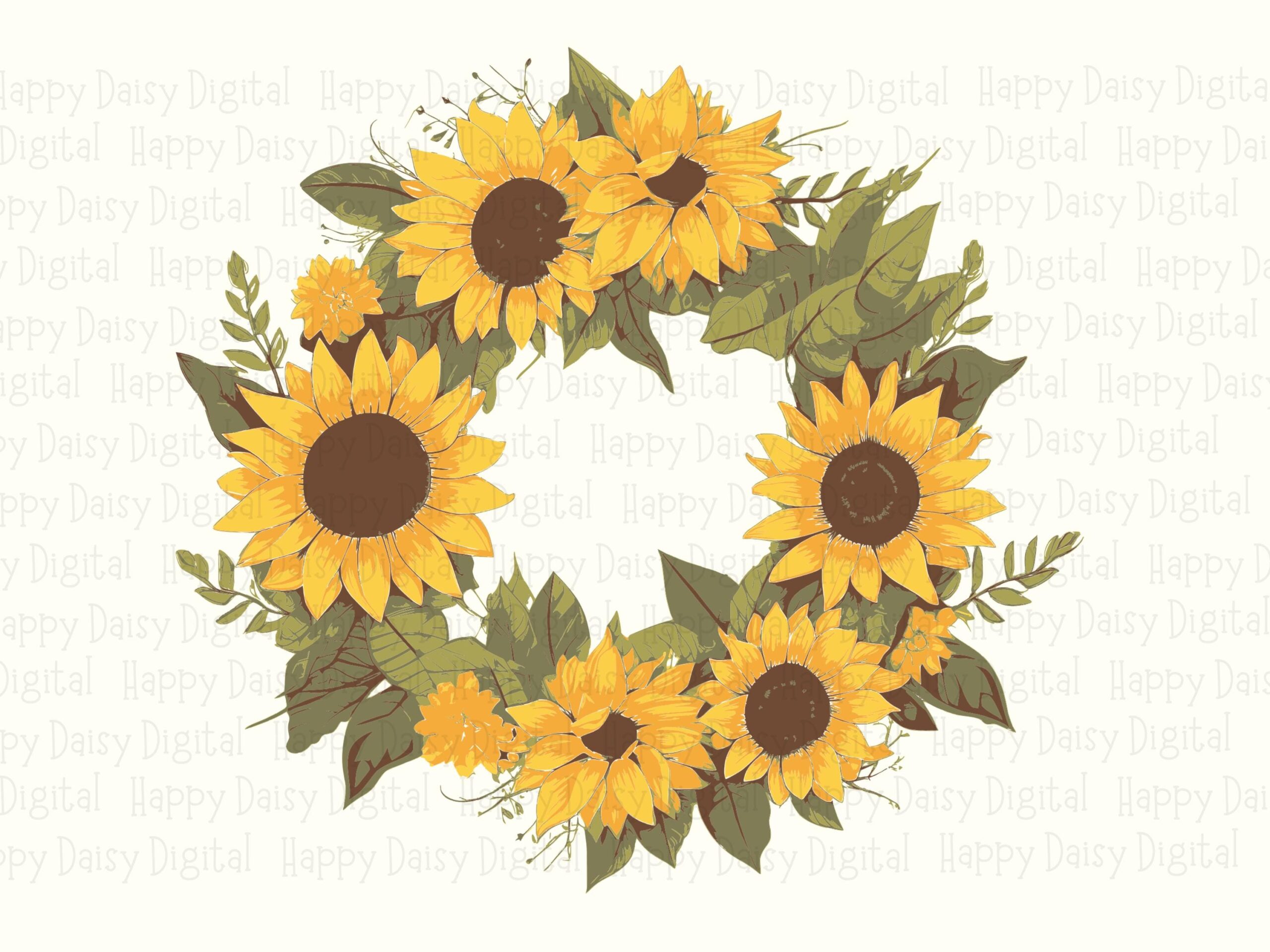 Sunflower Wreath PNG SVG | Sublimation Commercial Use POD - Image 2