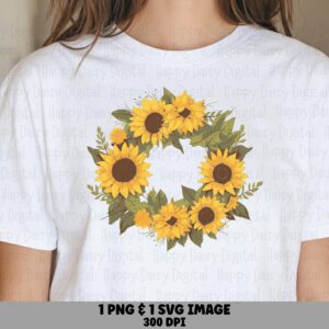 Sunflower Wreath PNG SVG | Sublimation Commercial Use POD