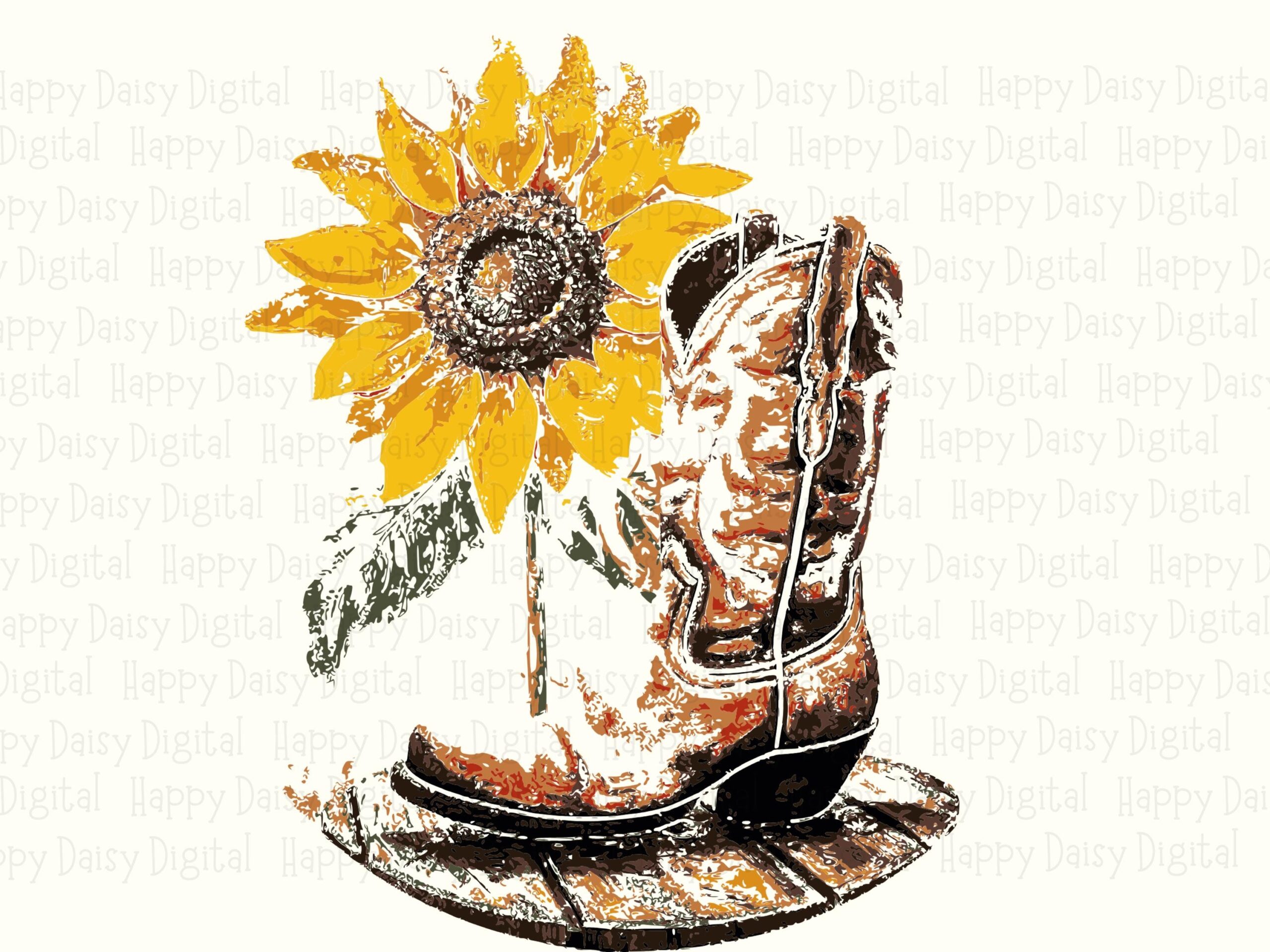 Sunflower Cowboy Boots PNG SVG | Sublimation Commercial Use POD - Image 2