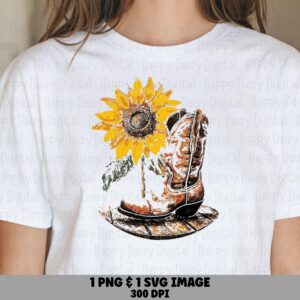 Sunflower Cowboy Boots PNG SVG | Sublimation Commercial Use POD