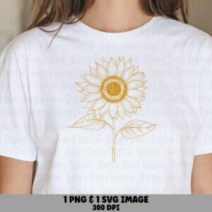 Golden Line Sunflower PNG SVG | Sublimation Commercial Use POD