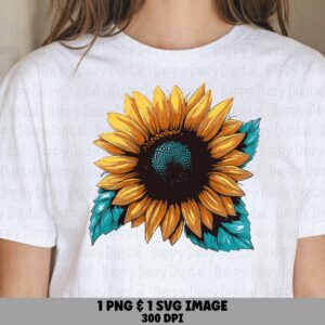Teal Leaf Sunflower PNG SVG | Sublimation Commercial Use POD