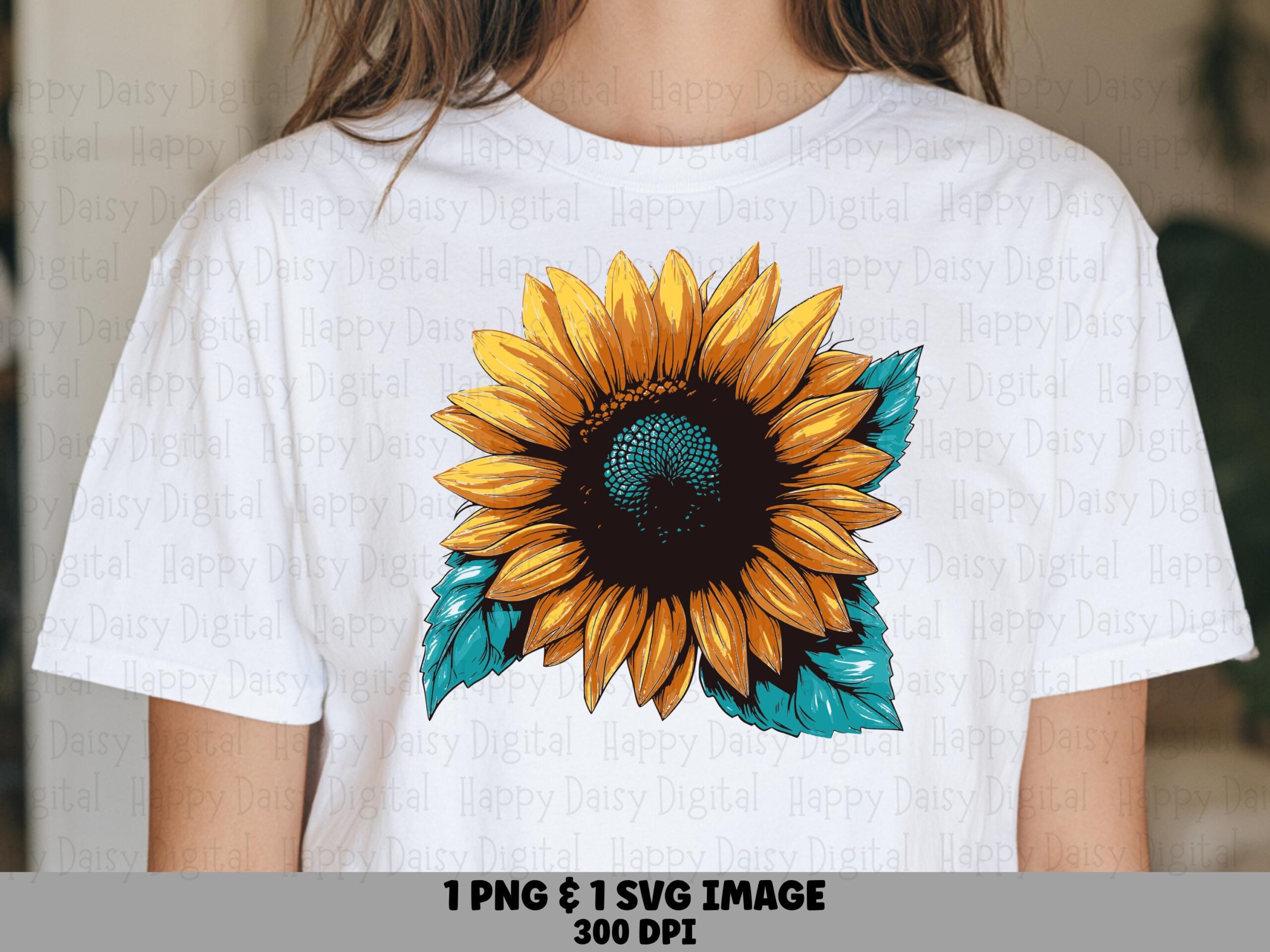 Teal Leaf Sunflower PNG SVG | Sublimation Commercial Use POD
