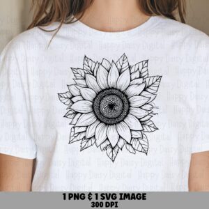 Elegant Line Sunflower PNG SVG | Sublimation Commercial Use POD
