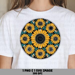 Sunflower Mandala Circle PNG SVG | Sublimation Commercial Use POD