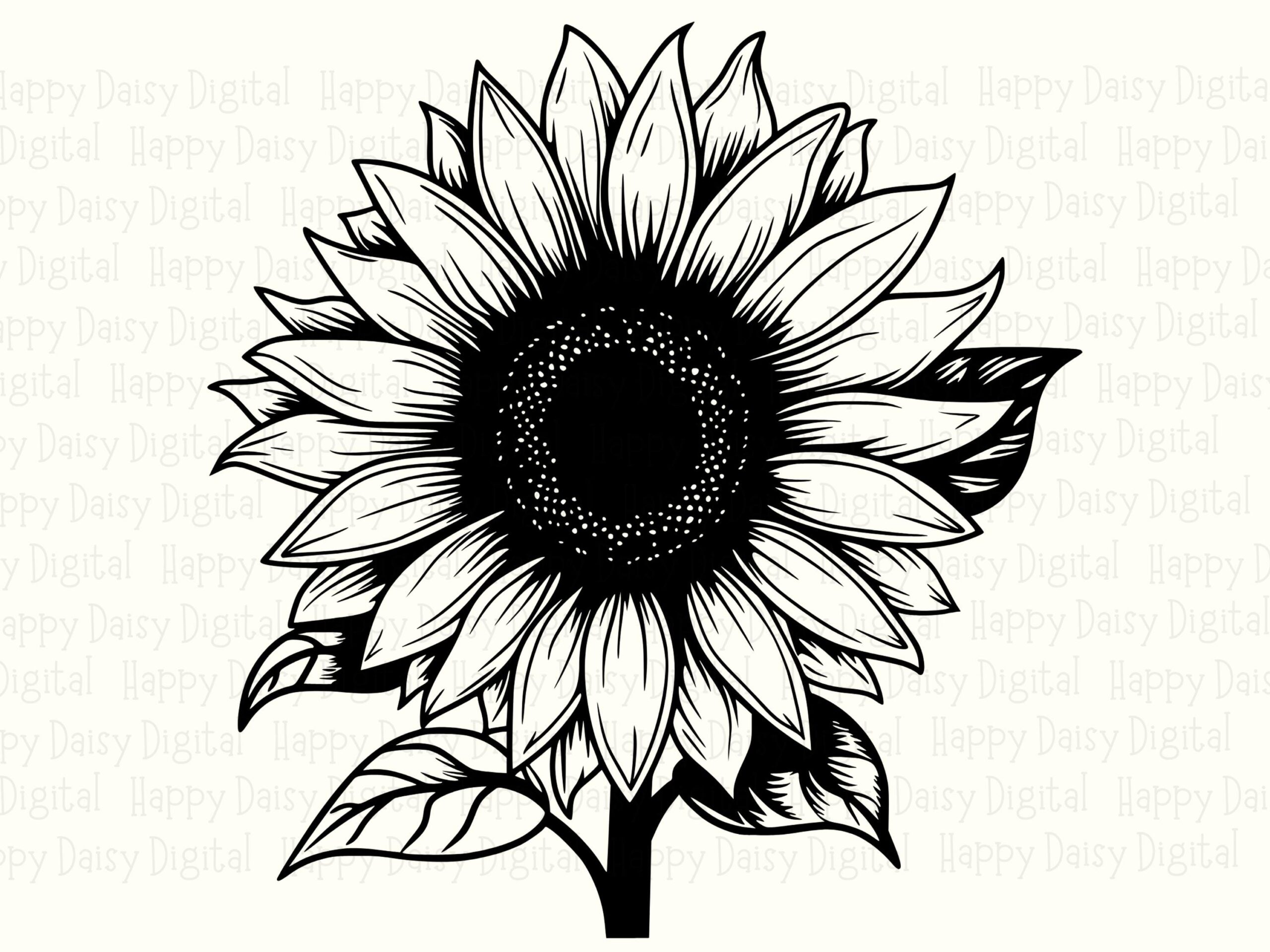 Classic Line Art Sunflower PNG SVG | Sublimation Commercial Use POD - Image 2