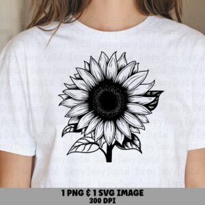 Classic Line Art Sunflower PNG SVG | Sublimation Commercial Use POD