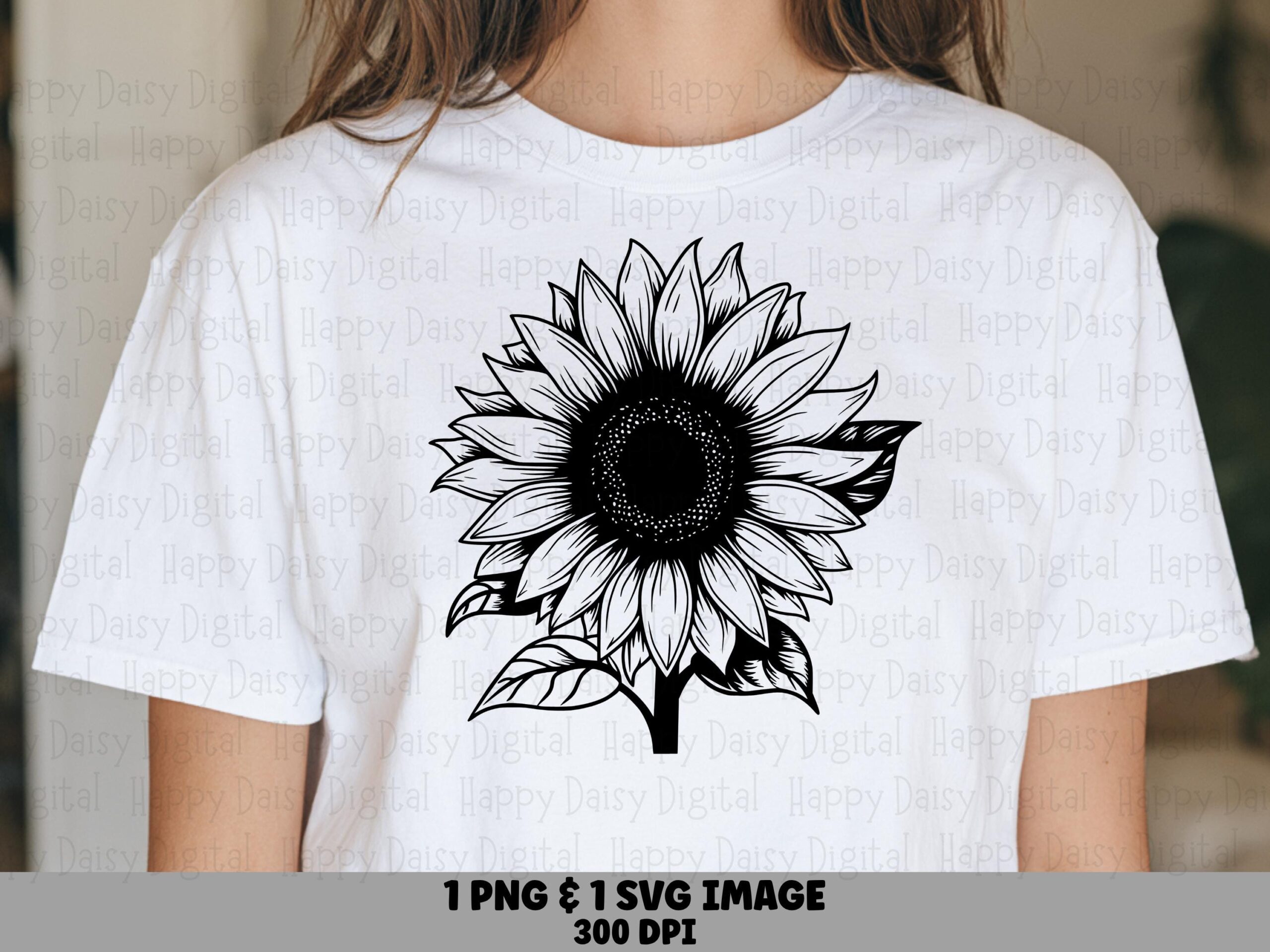 Classic Line Art Sunflower PNG SVG | Sublimation Commercial Use POD
