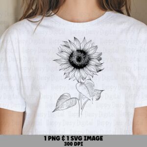 Sketchbook Sunflower PNG SVG | Sublimation Commercial Use POD