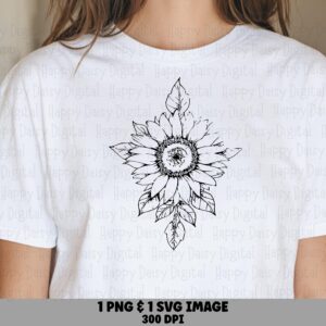 Ornate Sunflower Sketch PNG SVG | Sublimation Commercial Use POD