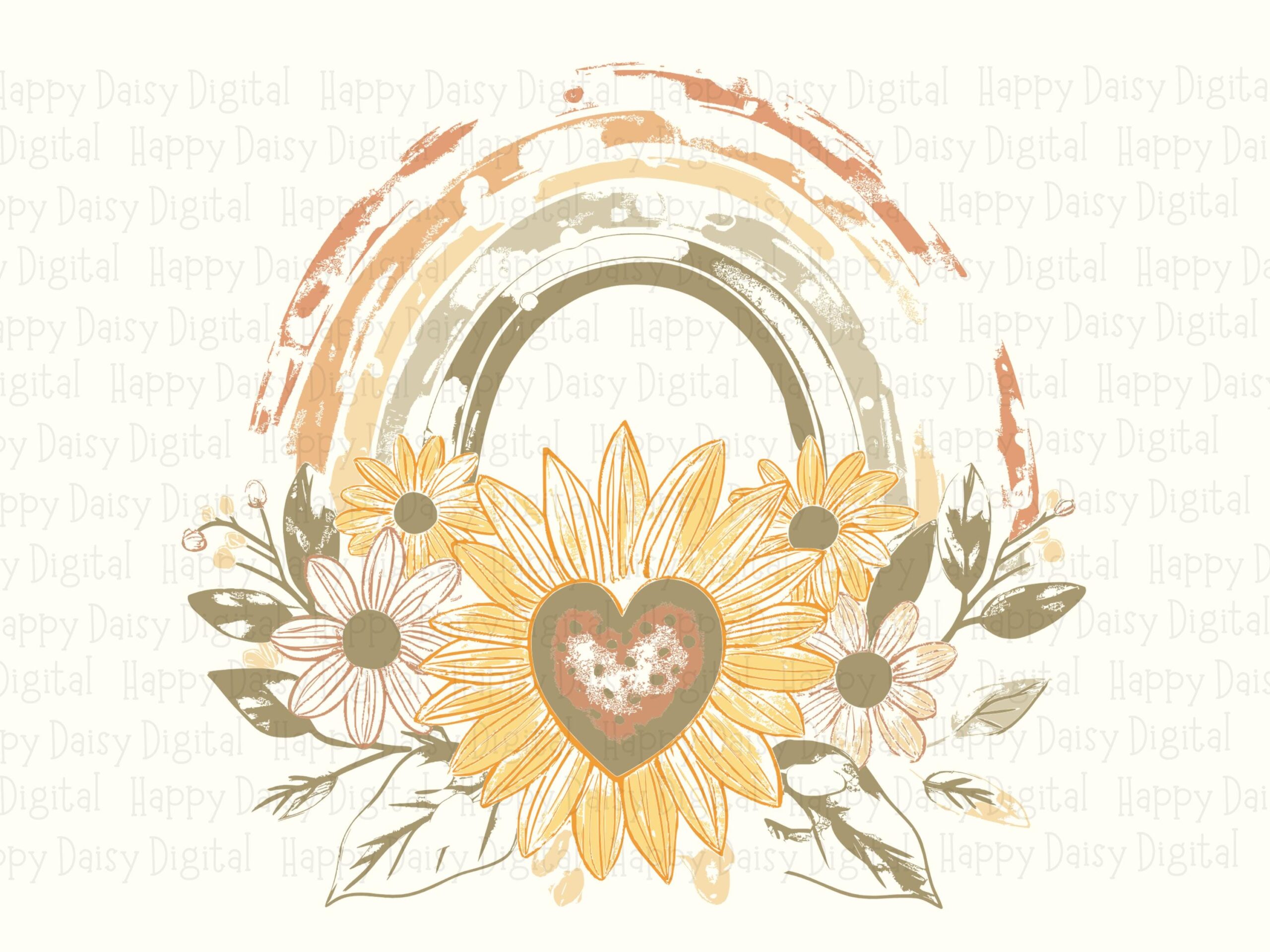 Boho Rainbow Sunflower Heart PNG SVG | Sublimation Commercial Use POD - Image 2