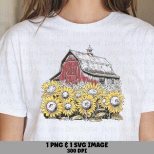 Sunflower Barn Scene PNG SVG | Sublimation Commercial Use POD