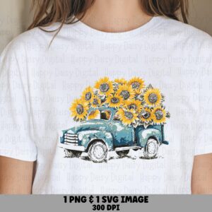 Vintage Sunflower Truck PNG SVG | Sublimation Commercial Use POD