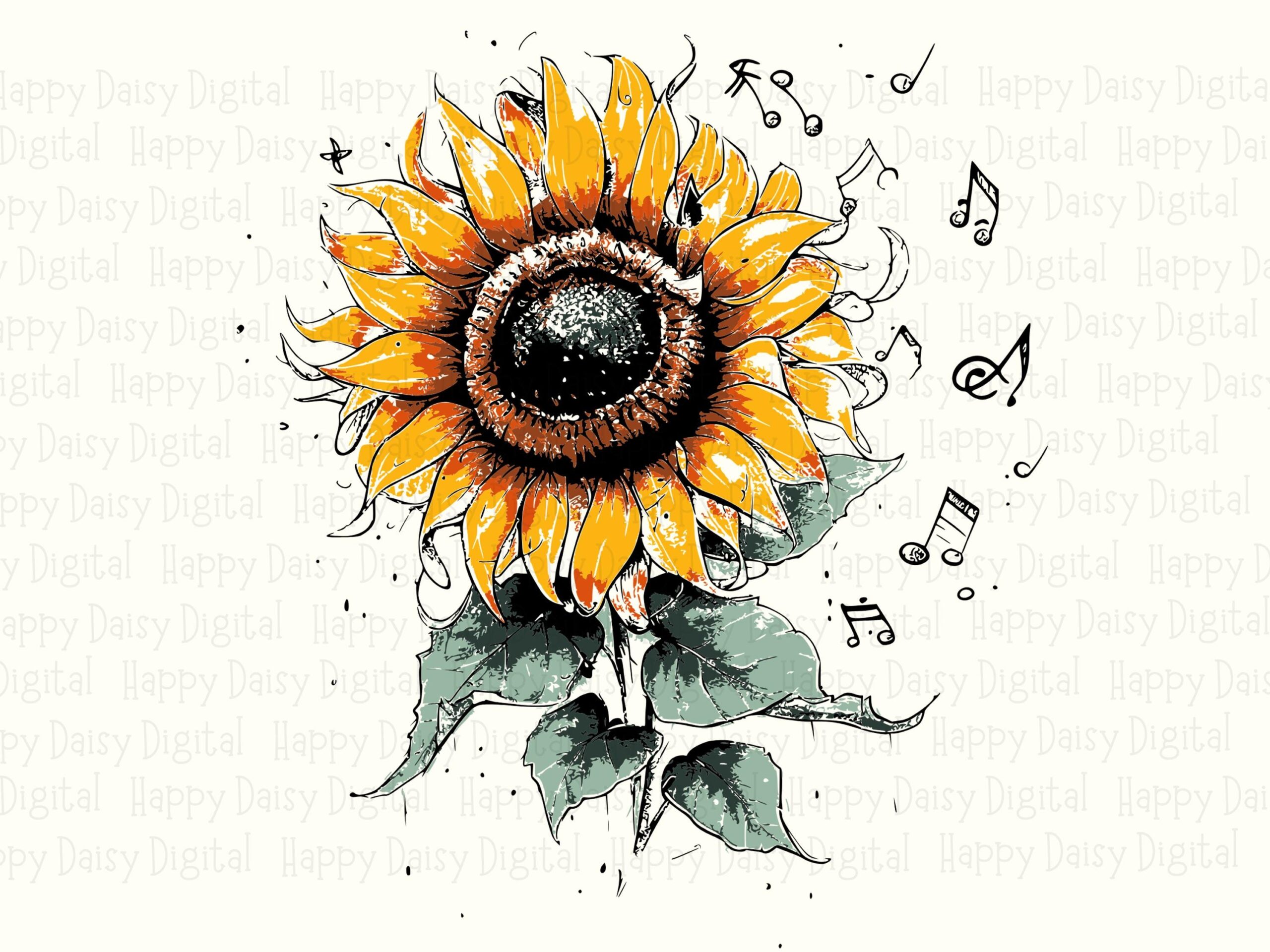 Musical Sunflower PNG SVG | Sublimation Commercial Use POD - Image 2