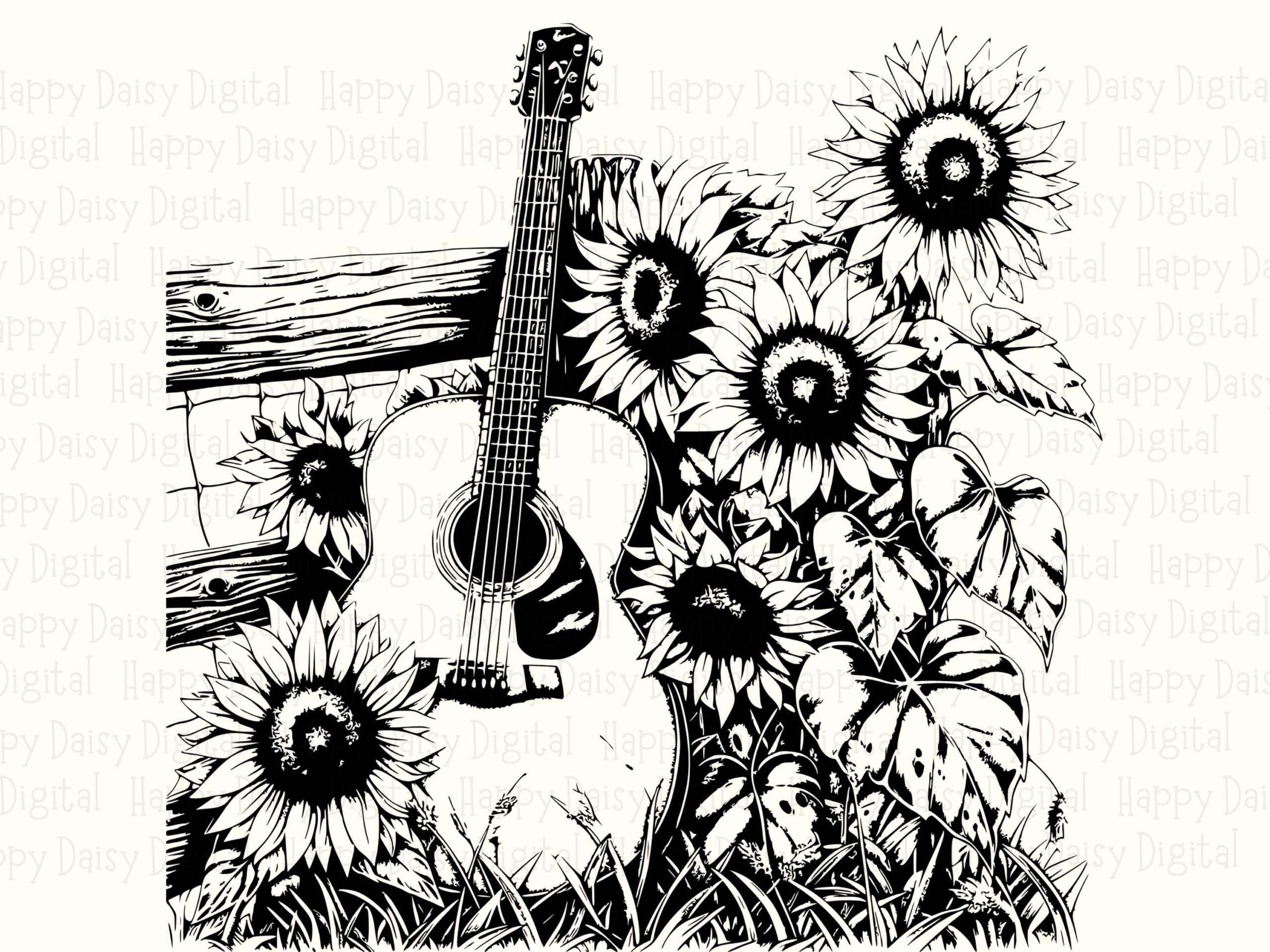 Guitar and Sunflowers PNG SVG | Sublimation Commercial Use POD - Image 2