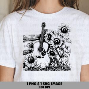 Guitar and Sunflowers PNG SVG | Sublimation Commercial Use POD