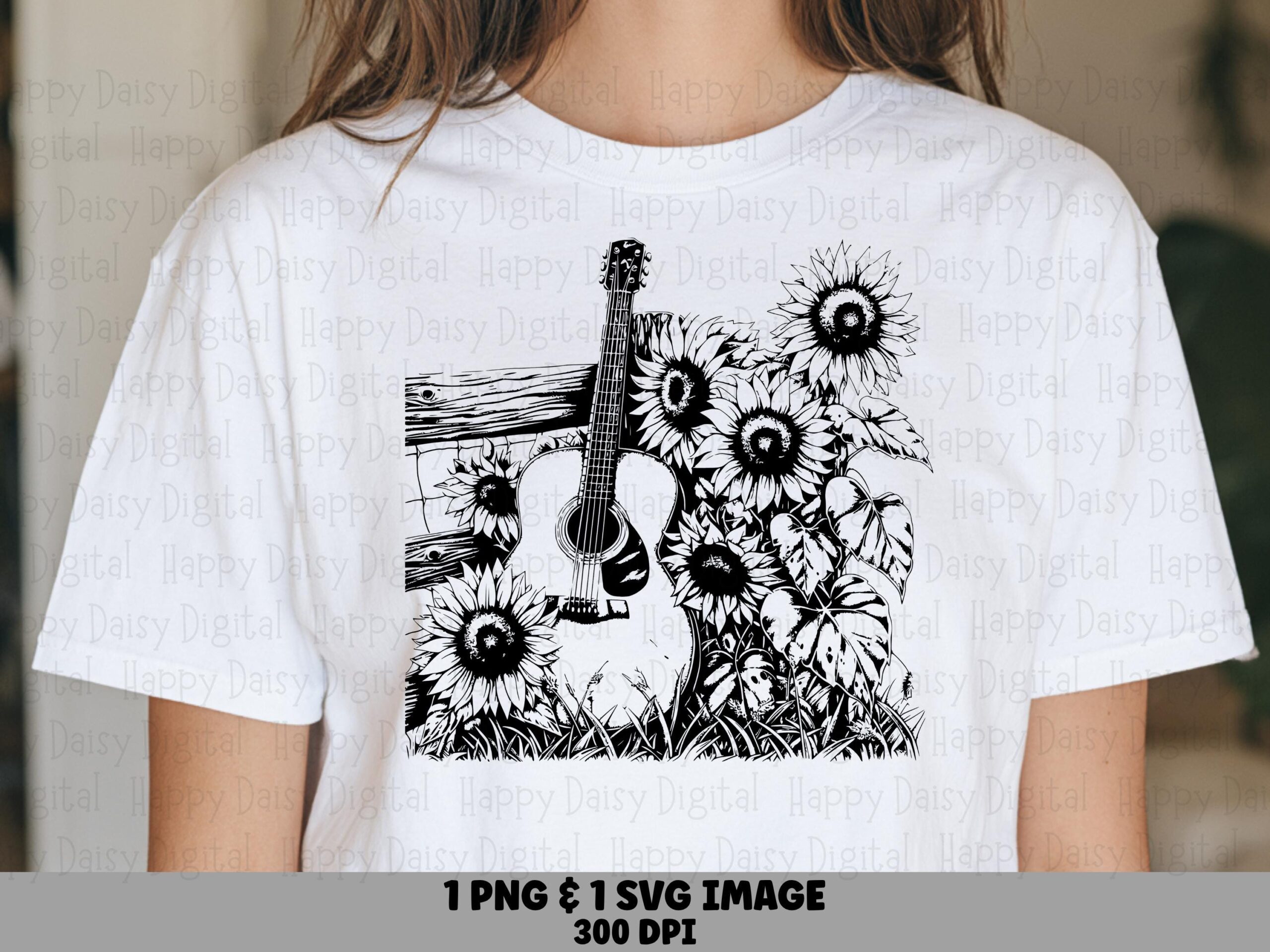 Guitar and Sunflowers PNG SVG | Sublimation Commercial Use POD