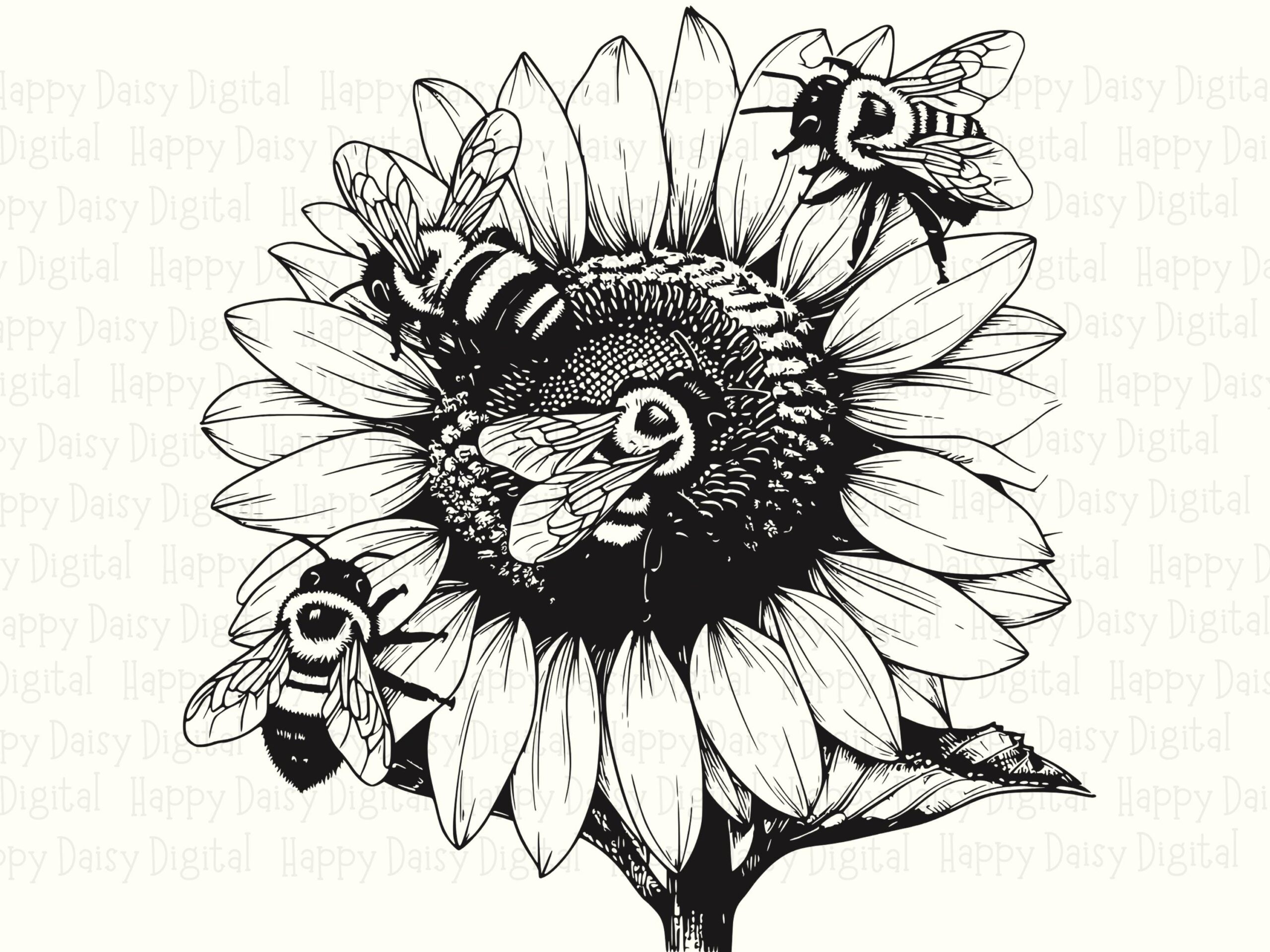 Sunflower and Bees PNG SVG | Sublimation Commercial Use POD - Image 2