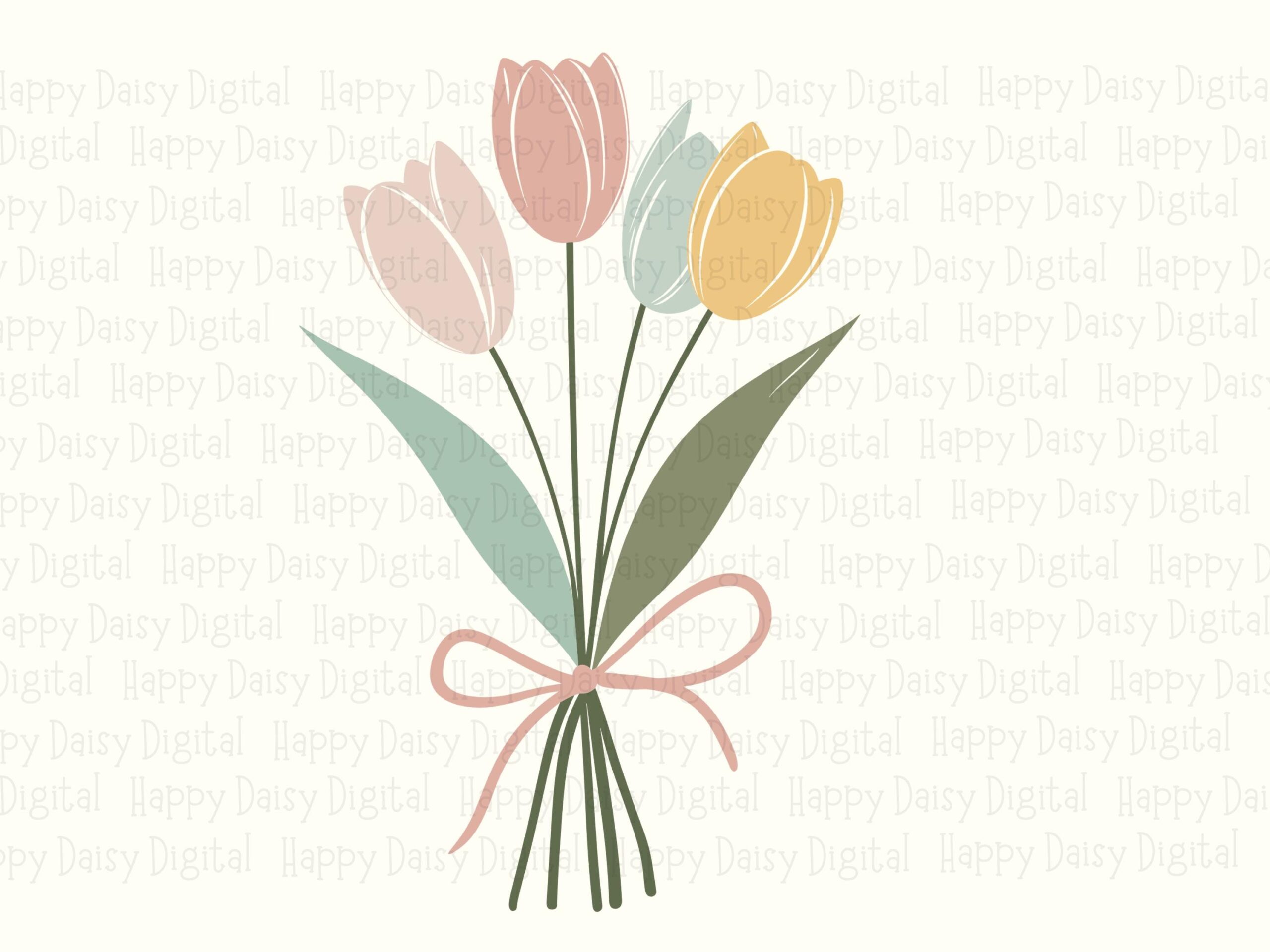 Pastel Tulip Bouquet PNG SVG | Sublimation Commercial Use POD - Image 2