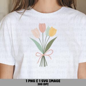 Pastel Tulip Bouquet PNG SVG | Sublimation Commercial Use POD