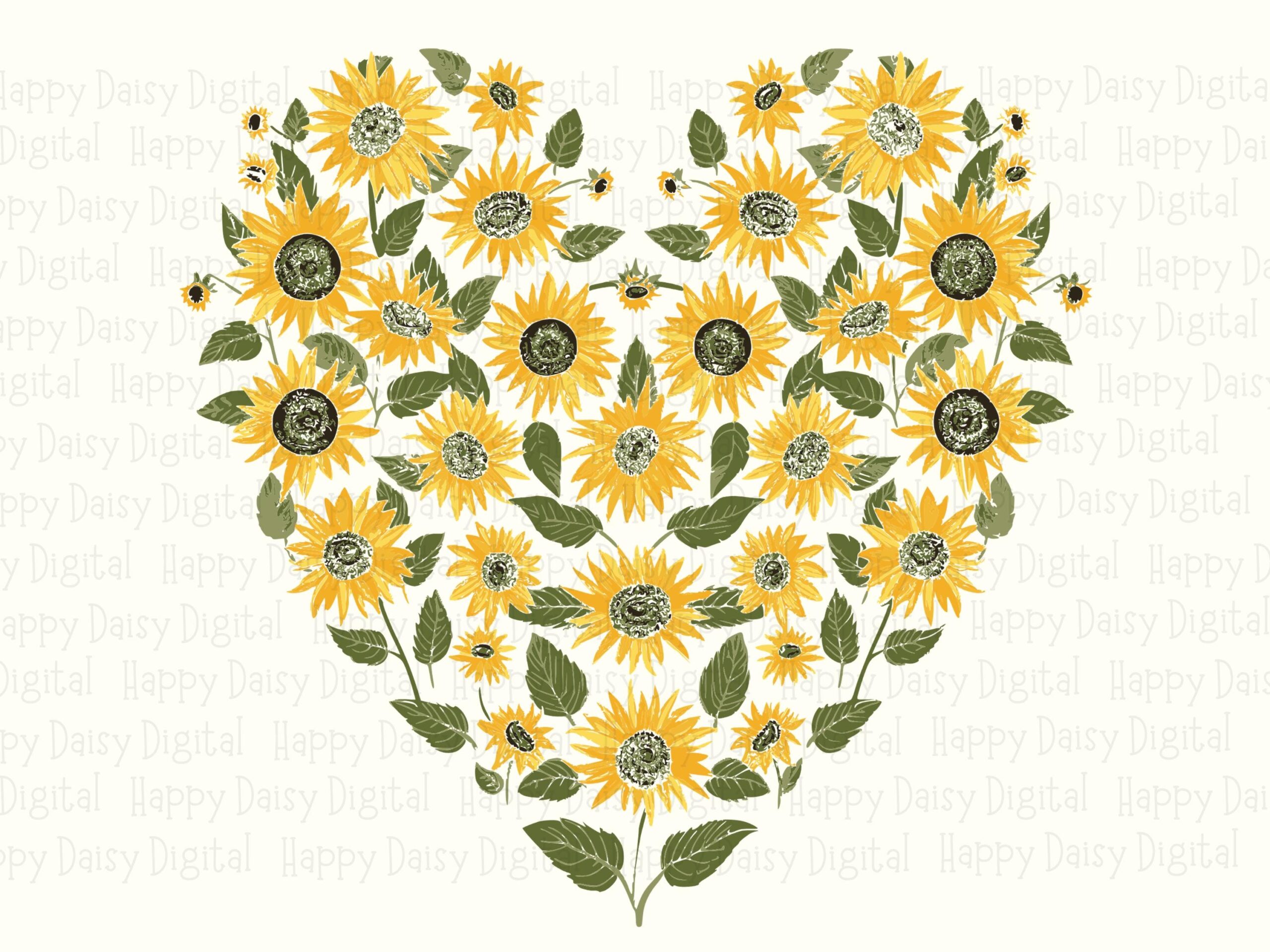 Sunflower Heart Wreath PNG SVG | Sublimation Commercial Use POD - Image 2