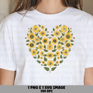 Sunflower Heart Wreath PNG SVG | Sublimation Commercial Use POD