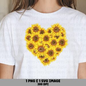 Golden Sunflower Heart PNG SVG | Sublimation Commercial Use POD