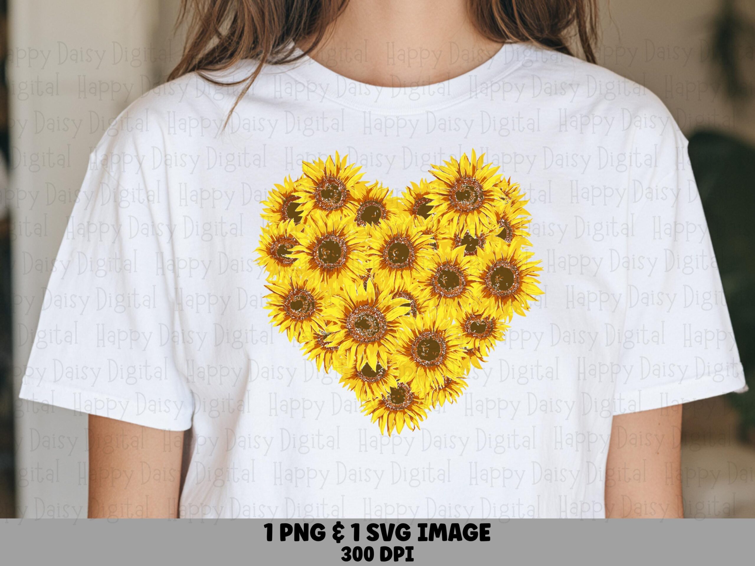 Golden Sunflower Heart PNG SVG | Sublimation Commercial Use POD