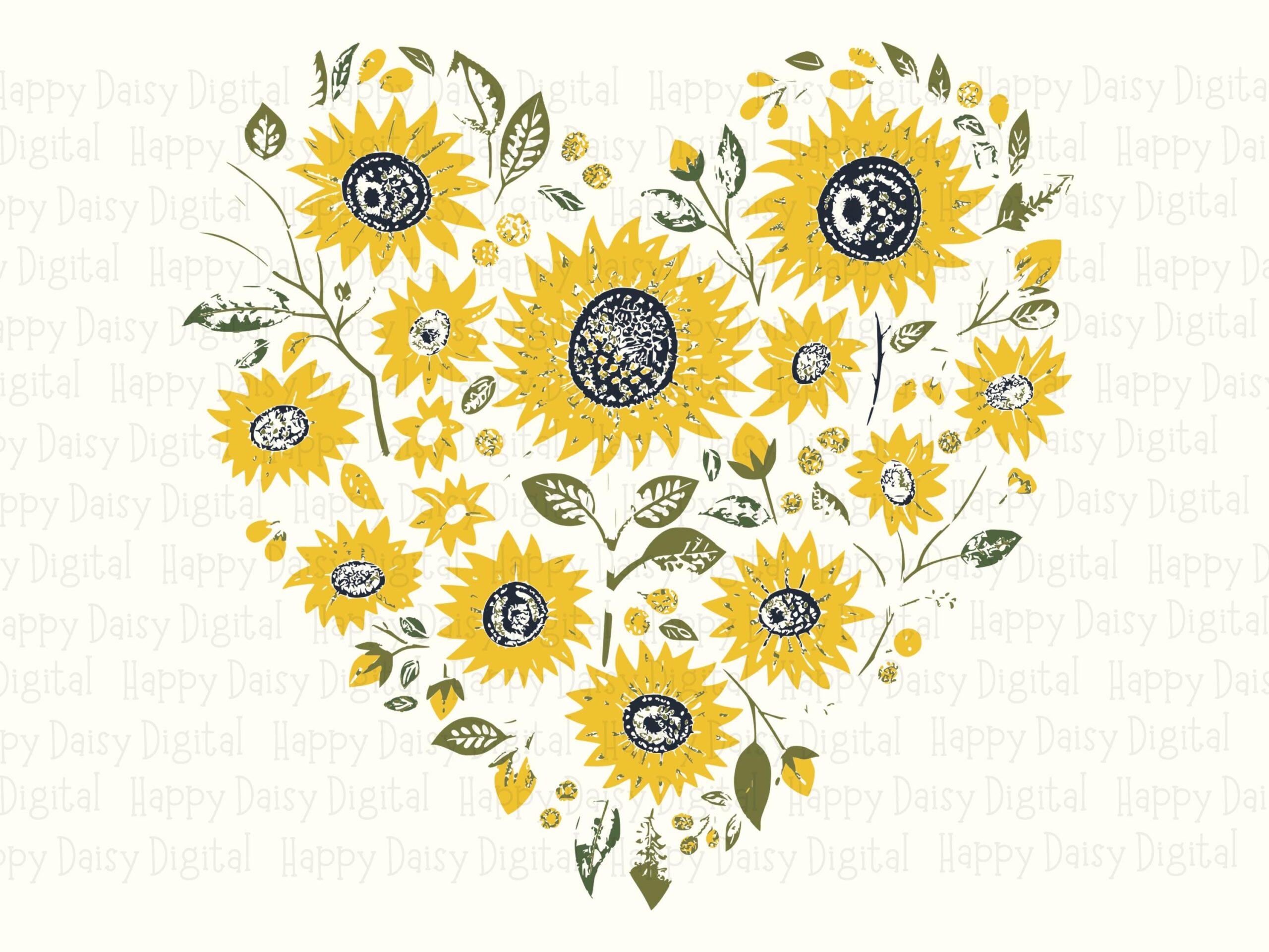 Illustrated Sunflower Heart PNG SVG | Sublimation Commercial Use POD - Image 2