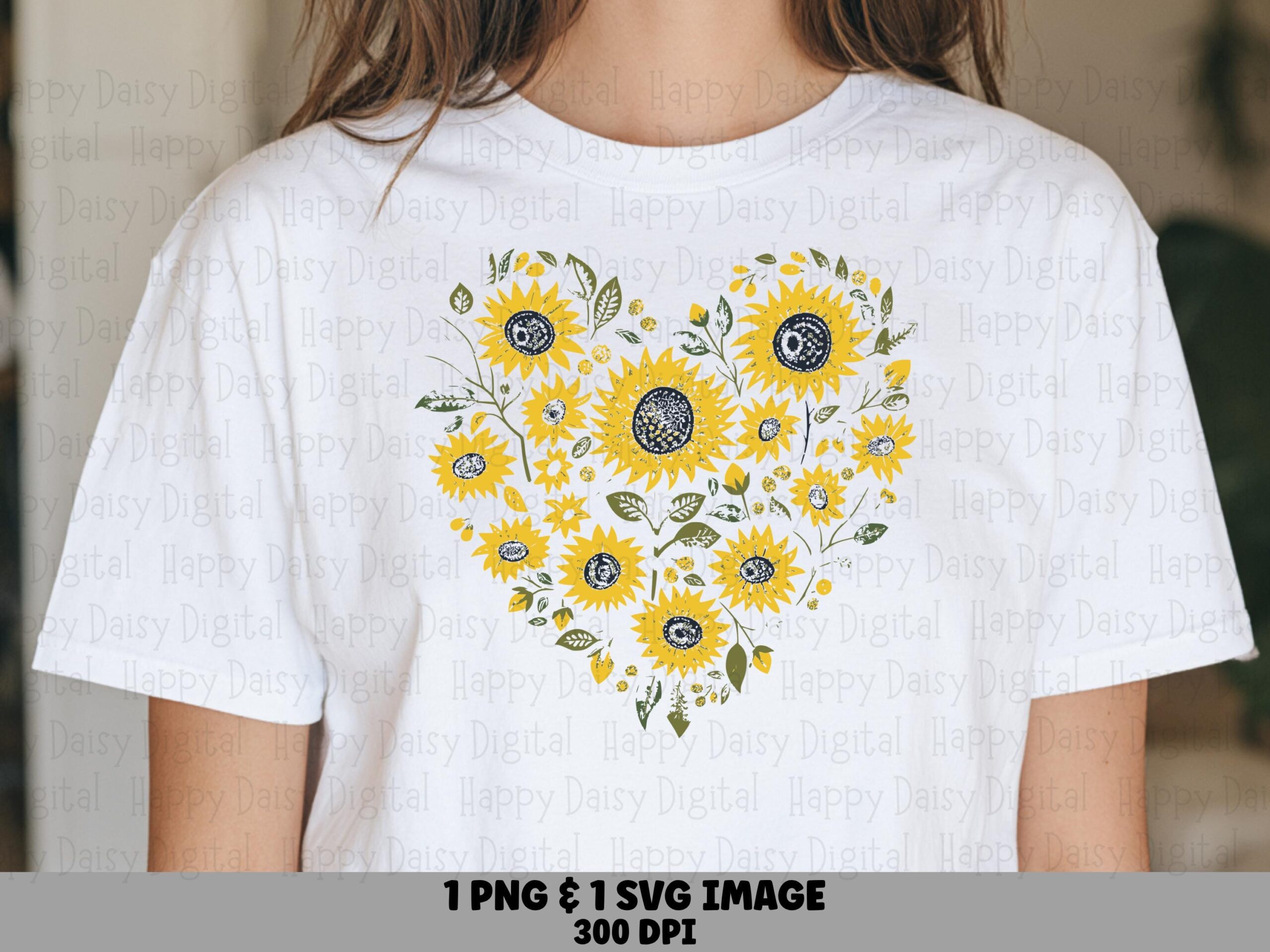 Illustrated Sunflower Heart PNG SVG | Sublimation Commercial Use POD