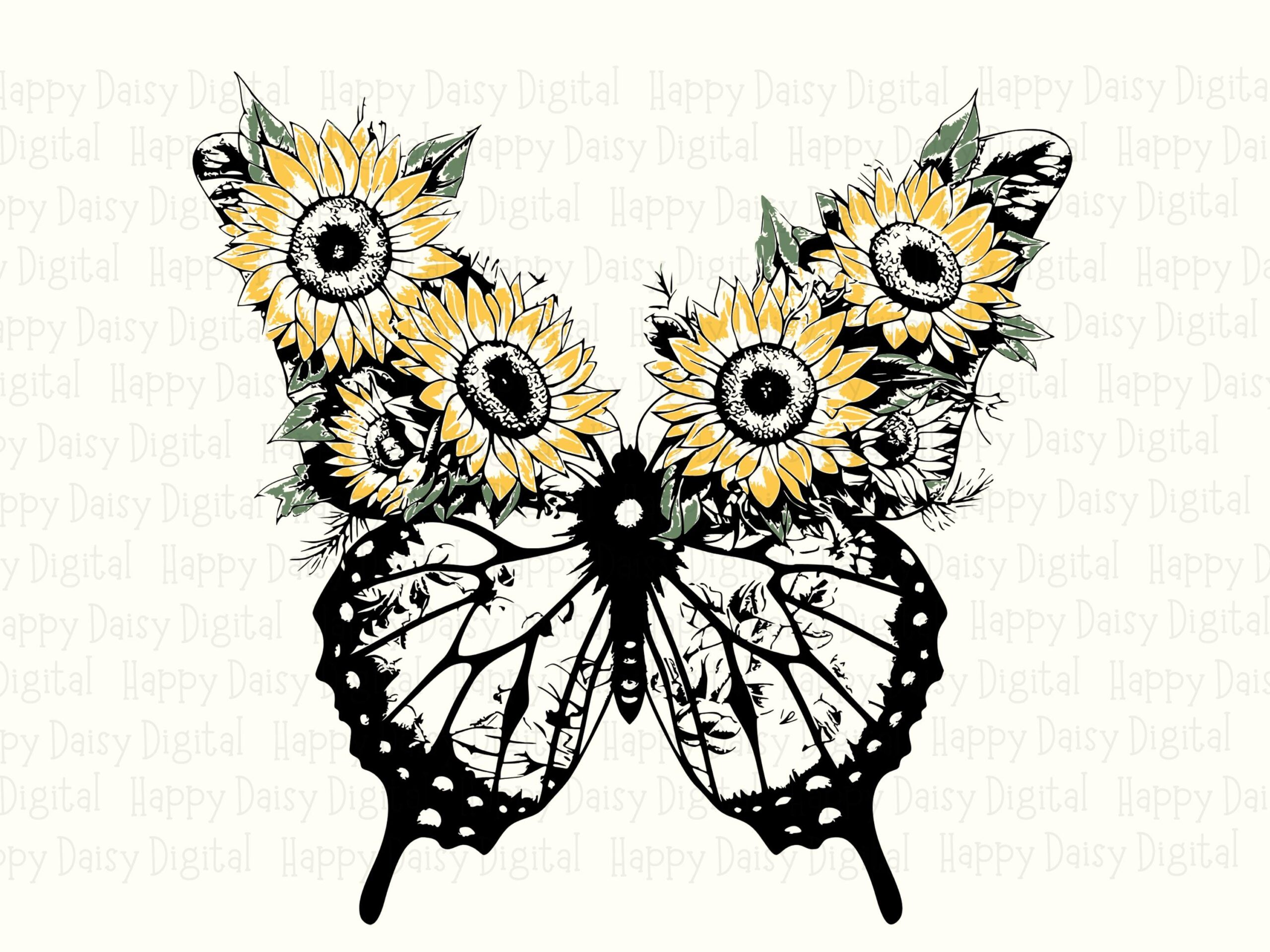 Sunflower Butterfly PNG SVG | Sublimation Commercial Use POD - Image 2