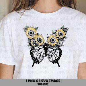 Sunflower Butterfly PNG SVG | Sublimation Commercial Use POD