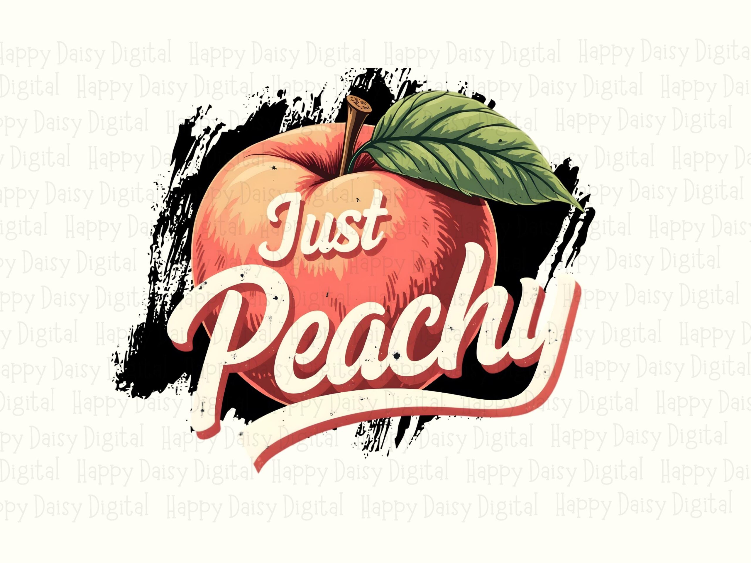 Just Peachy, Retro Fruit PNG | Sublimation File, Commercial License, 300 DPI, Black Brush Stroke, Peach Clipart - Image 2