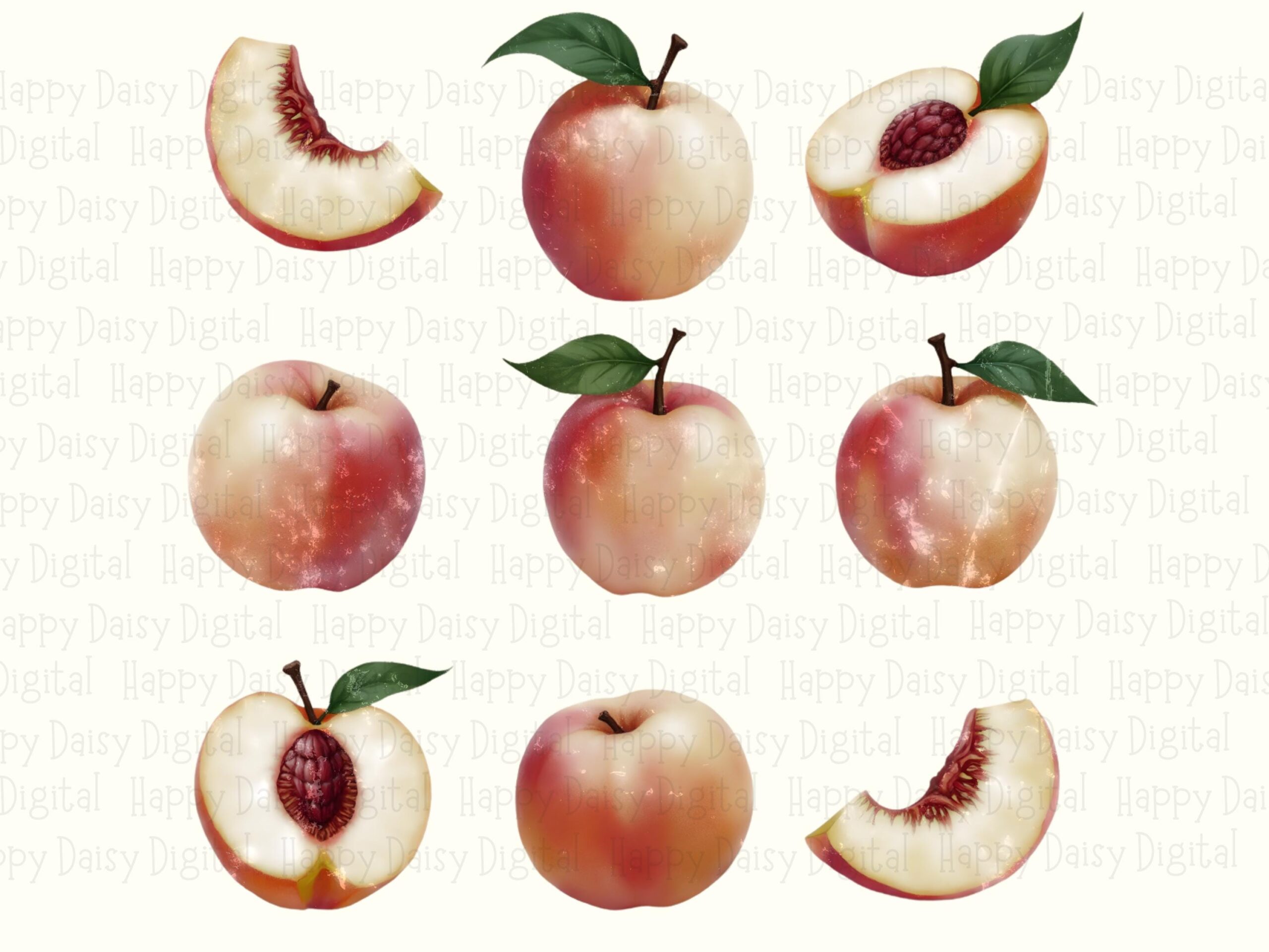 Peach Grid, Fruit Clipart PNG | Transparent 300 DPI, Sublimation, Commercial License - 3x3 Array - Image 2