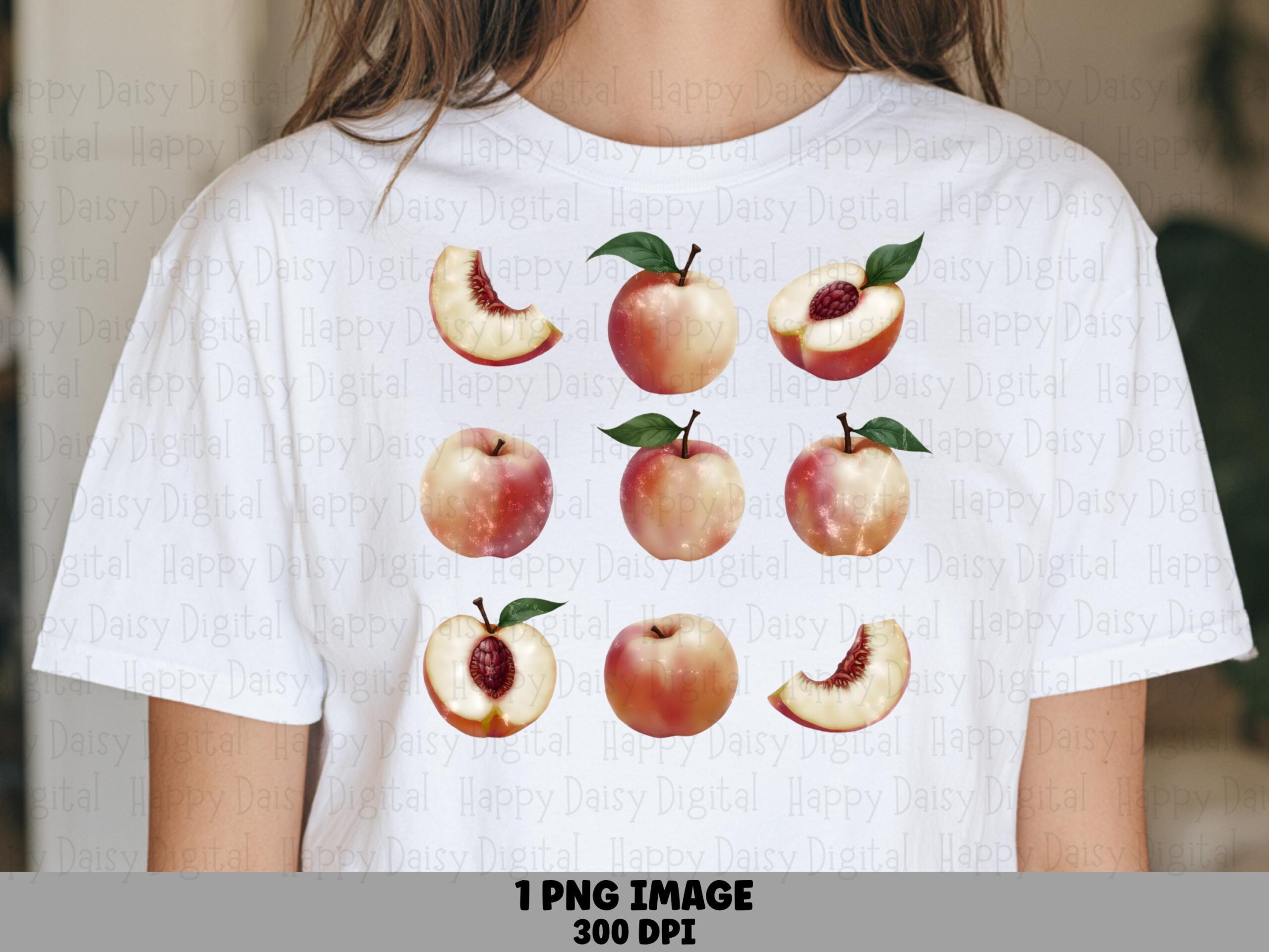Peach Grid, Fruit Clipart PNG | Transparent 300 DPI, Sublimation, Commercial License - 3x3 Array