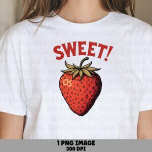 Sweet Strawberry, Cute Fruit Clipart PNG | Sublimation For POD, Commercial Use, Red Graphic, Bold Lettering, 300 DPI